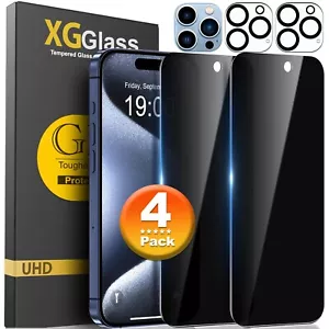 For iPhone 15 14 13 12 11 Pro Max Privacy Tempered Glass Screen Camera Protector - Picture 1 of 8