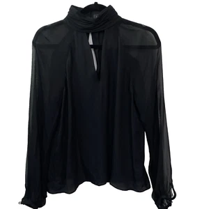 Intermix Damen 100 % Seide schwarz Größe 6 lange transparente Ärmel Schlüsselloch hinten Bluse Top - Bild 1 von 16