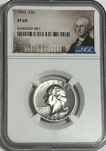 1963 NGC PF69 90% SILVER PROOF WASHINGTON QUARTER GREAT EYE APPEAL 25c PORTRAIT Cover