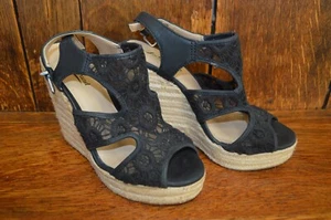 Sandalias Mujer LUCKY BRAND Negro Encaje Cuña Punta Abierta Talla 7 - Imagen 1 de 7