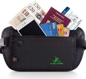 Portafoglio con cintura con denaro nascosto da viaggio con RFID per carte passaporto telefono con denaro (nero) - Foto 1 di 6