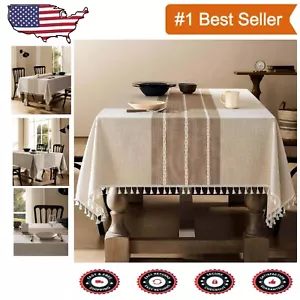 Luxurious 60x120 Inch Farmhouse Tablecloth - Heavyweight Brown Cotton Linen - Picture 1 of 9