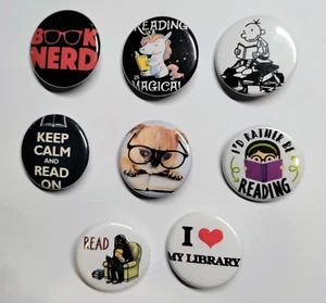 NUEVO Library Love 8 Clásicos Nuevos Botones Pinback Hecho en EE. UU. - Imagen 1 de 3