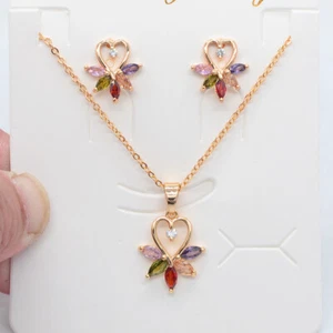 18K Gold Filled Women Multicolour Topaz Earrings & Pendant Flower Jewelry Set - Picture 1 of 4