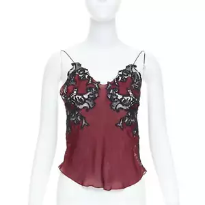 Camisola CHLOE 2002 Vintage Phoebe Philo Borgoña Negro Seda Encaje Transparente FR34 XS - Imagen 1 de 9