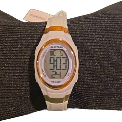 Armitron Gold/Cream Day/Date Digital Watch 45/7034 Cream Band 5.25"-7" - Image 1 of 3