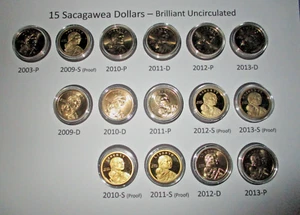 15 Dólares Sacagawea-Brillantes Sin Circular P, D & S Mints en Cápsulas de Plástico - Imagen 1 de 2