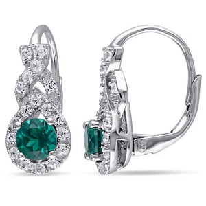 Amour Sterling Silver Created Emerald and Created White Sapphire Earrings - Picture 1 of 4