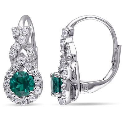 Amour Sterling Silver Created Emerald and Created White Sapphire Earrings - Image 1 of 4