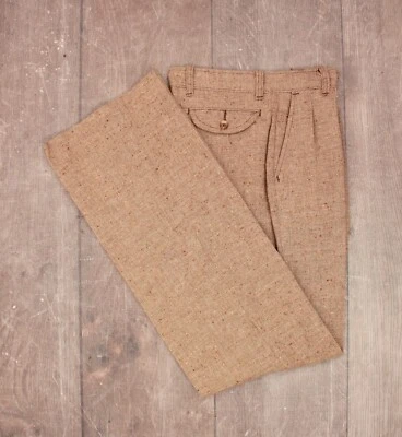 Pantalones Hombre De Colección Años 70 NOS Beige Tweed Pierna Ancha Talla 27x33.5 Discoteca Años 70 Foto 1 de 4