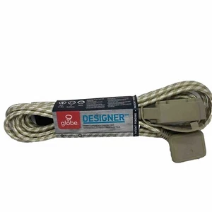 Globe Designer Series 2-Prong SatinGoldWhiteFabric Extension Cord 9 ft, 16/2 - Picture 1 of 3