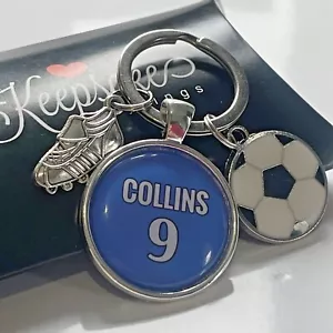Personalised Football Gift Boot Keyring Name Number Birthday Present Box - Foto 1 di 5