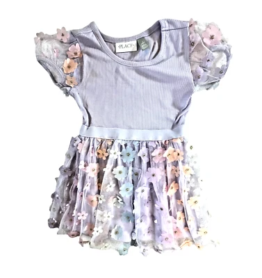 The Children's Place Dress Girls 4 Short Sleeve Dressy Loveable Flower Mesh XS - Image 1 of 4