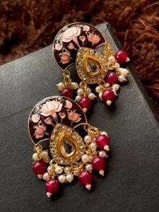 Meenakari Kundan Lovely Stud Earring - Picture 1 of 2