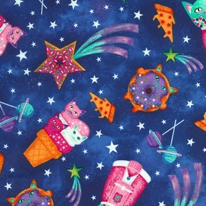 Fabric Cats Sweet Candy Dessert in Space Blue TIMELESS TREASURES Cotton 1/4 yard - Picture 1 of 4