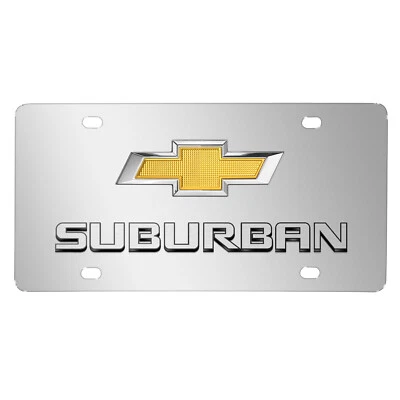 Chevrolet Suburban Gold Bowtie Dual 3d Logo Chrome Stainless Steel License Plate - Image 1 of 4