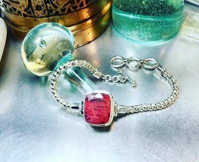 Genuine 925 Sterling Silver Large Ruby Gemstone Adjustable Bracelet - Image 1 of 4