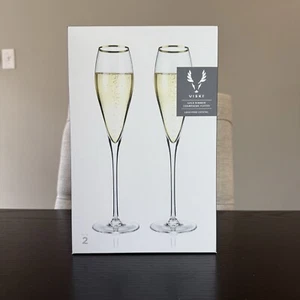Viski Flauti Champagne Cristallo Bordato Oro Set di 2 Senza Piombo Premium Special - Foto 1 di 4