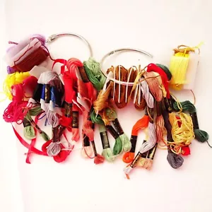 Mixed Lot of Embroidery Floss Cards and Skeins on 2 Rings - Picture 1 of 3