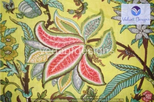 Hand Block Floral Print 100% Cotton Yellow Fabric Running 5 Yard Indian - Picture 1 of 3