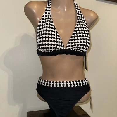 Kenneth Cole Reaction 2pc Swim Separates Black & White Houndstooth NWT Size M,L - Image 1 of 4