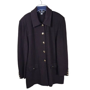 St. John Santana Knit Blazer Jacket 16 Brown Gold Button Details Quiet Luxury - Bild 1 von 8