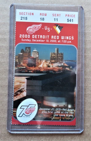 Red Wings vs Pittsburgh Penguins ticket stub Dec 10, 2000  -  JLA 1st  Game Pic Cover