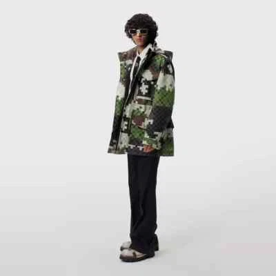 LOUIS VUITTON men's runway SS2024 camo damier parka coat with hood sz 54 / XL - Image 1 of 4