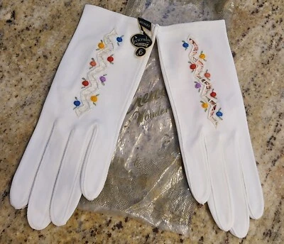 New! Women's Size XS-S 6 White Colorful Flower Cutout 8" Formal Gloves - Image 1 of 4