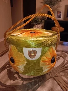 Rare Vintage 1960s Round Sunflower Purse Large Raffia Straw Bag - Picture 1 of 19