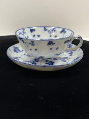 ARITA Japanese Teacup & Saucer ANTIQUE* c.1880 Blue/White Hand Painted - Image 1 of 4