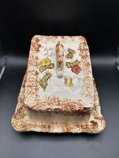 Beautiful Antique Vintage 1930’s Floral ￼Covered Cheese/Butter Dish Brown/white