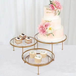 23" 3-Tier Gold Metal Cupcake Stand with Clear round Acrylic Plates, Dessert Cak - Picture 1 of 8