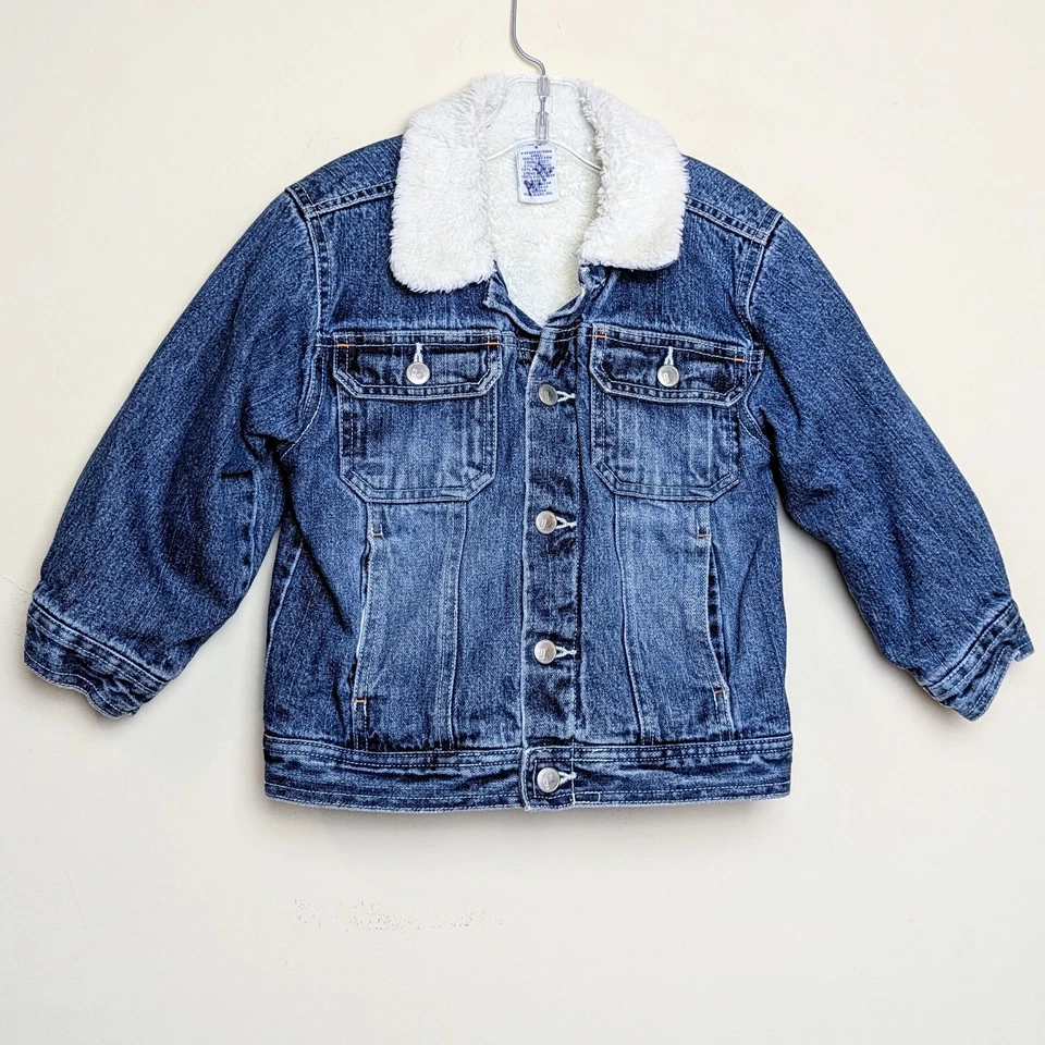 De Colección Gymboree Sherpa Chaqueta Denim Forrada de Vellón Cuello de Piel Sintética Y2K 2004 Talla 4 Foto 1 de 4