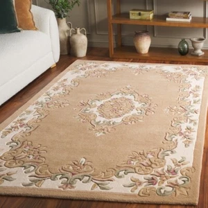 Traditional Medallion Carved Hand Tufted Wool Beige Area Rug **FREE SHIPPING** - Picture 1 of 11