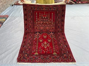 3x5 Vintage Turkoman Hand Knotted Wool Prayer Rug Red Tribal Oriental Area Rug - Picture 1 of 10
