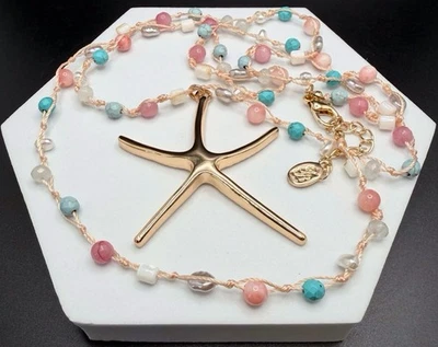 TOMMY BAHAMA 海星宝藏吊坠项链金色宝石/珍珠全新无标签 — 第 1/4 张图片