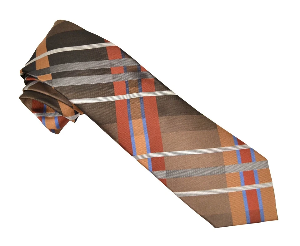 John Ashford Men Crisscross Dress Necktie Brown Fall Orange Plaid-OS - Изображение 1 из 1