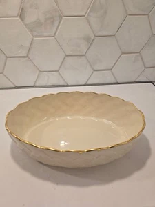 Lenox Ivory Basket Weave Lattice Oval Serving Dish 24k Gold Rim 8 Inches Long - Picture 1 of 4