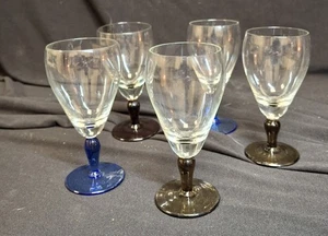 VINTAGE MID CENTURY MULTICOLOURED STEM SHERRY/WINE GLASSES x 5 ONLY. RETRO - Picture 1 of 8