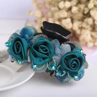 Elegant Ladies Rose Flower Hair Claws Hairgrips Hair Clips Crystal Floral. - Image 1 of 4