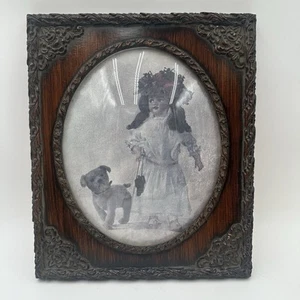 Signierte R Hendrickson Puppe gehender Welpe Druck verziert Holz gerahmt Blase Glas - Bild 1 von 20