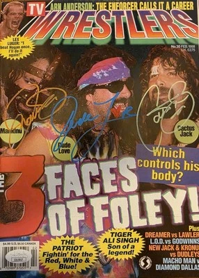 3 Faces Of Foley Autographed Magazine Mankind, Dude Love & Cactus Jack JSA WWF - Image 1 of 4