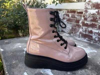 Call It Spring Boots Womens Sz 6 Combat Platform Mauve Pink Faux Patent Leather - Image 1 of 4