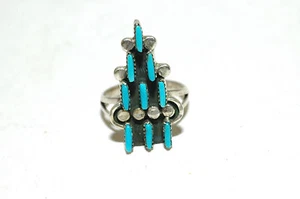 Ladies 9 stone Needlepoint Turquoise ring Sterling Silver - Picture 1 of 13