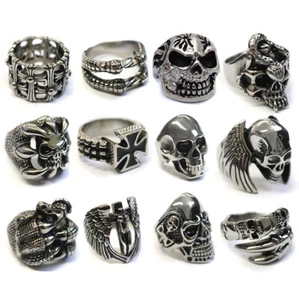 Stainless Steel Skull Rings Men's Large Big Metal Gothic Biker Punk Ring  - Picture 1 of 21