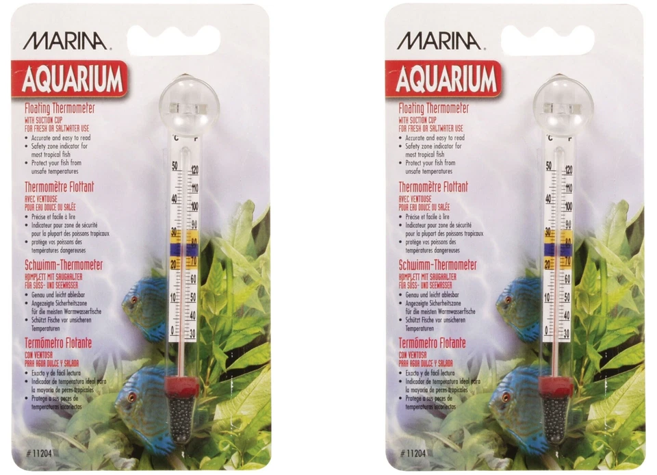 MARINA FLOATING AQUARIUM THERMOMETERS LARGE with SUCTION CUP 11204  X2 - Image 1 of 1