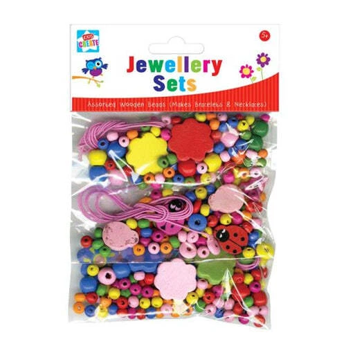 Kids Arts & Crafts Wooden Bead Jewellery Bracelets Necklaces Set Fun Brad