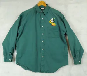 Vintage The Disney Store Mens Large Button Up Green Canvas Shirt Goofy in Pocket - Picture 1 of 7