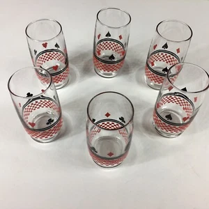 Poker Card Glasses Set of 6 Vintage Glassware Spades Hearts Clubs Diamonds EUC - Picture 1 of 7